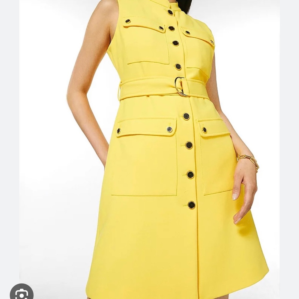 Compact stretch popper detail belted dress